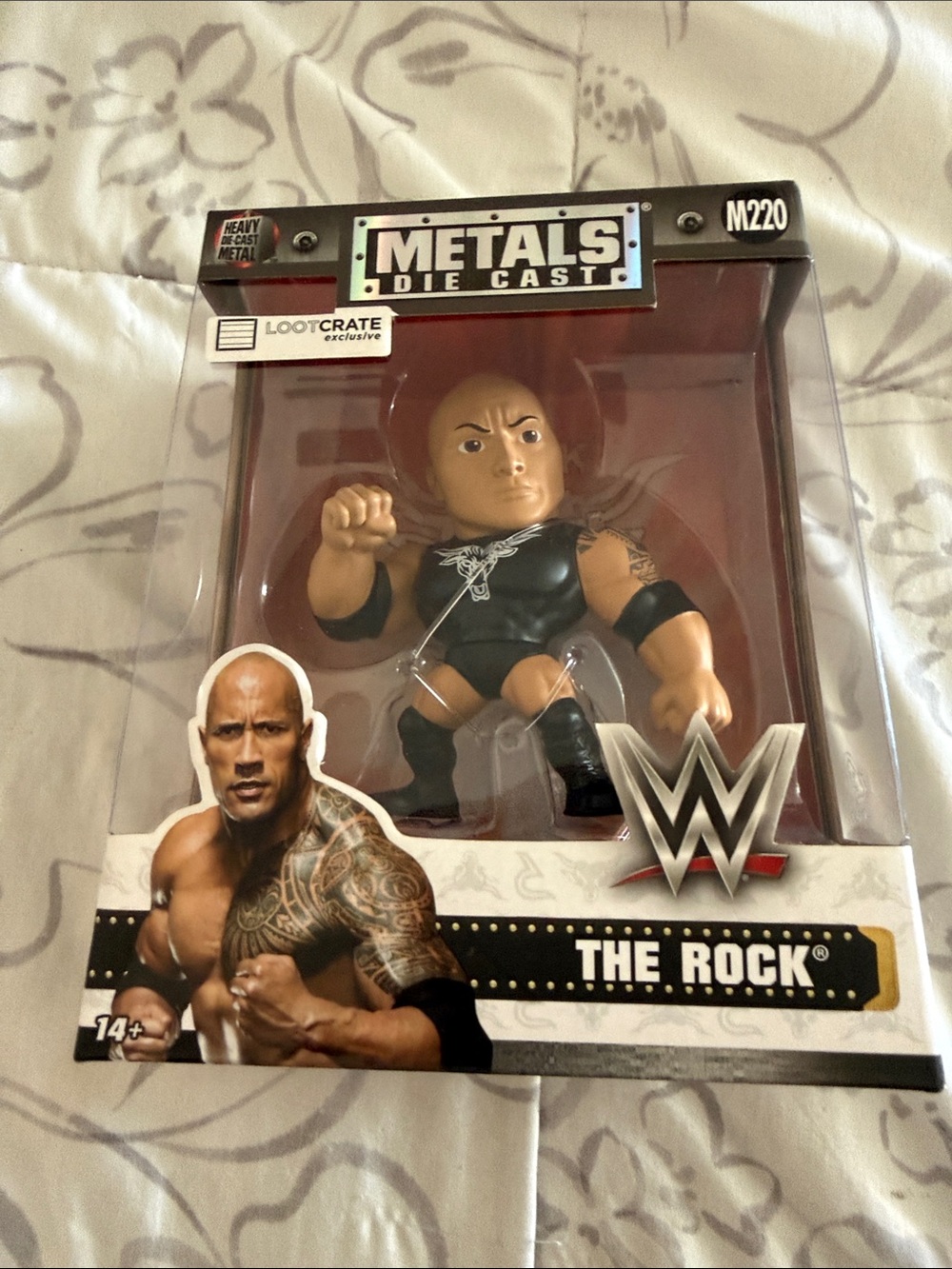 WWE Metals Die Cast The Rock Action Figure - Black Outfit, Flesh Tone